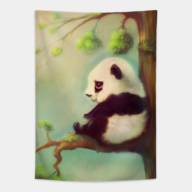 Sad panda Tapestry by Artofokan