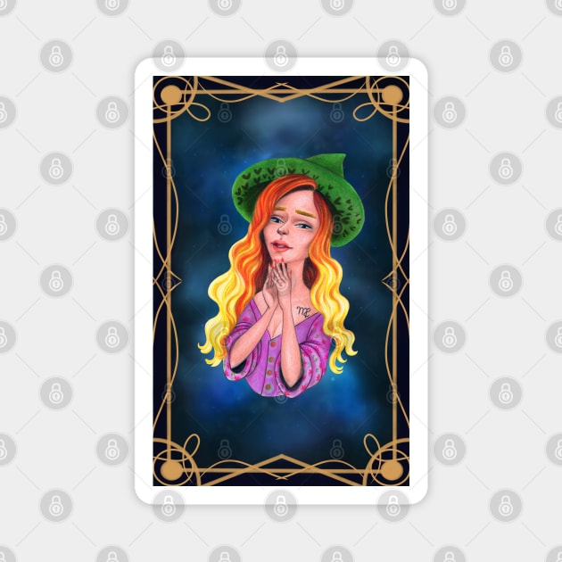 Fire hair virgo witch Magnet by Raluca Iov