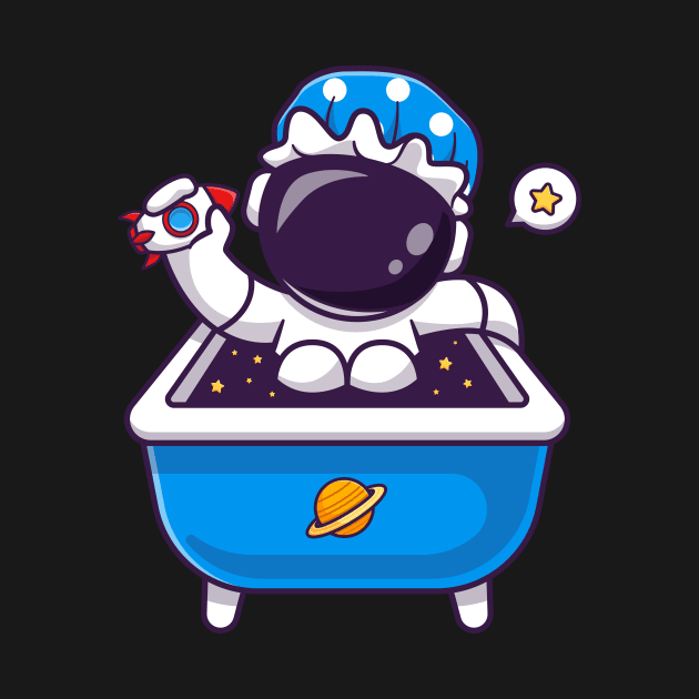 Cute Astronaut playing Rocket Toy In Bath Tub Cartoon by Catalyst Labs