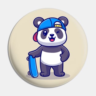 Cute Panda With Skateboard Cartoon Pin