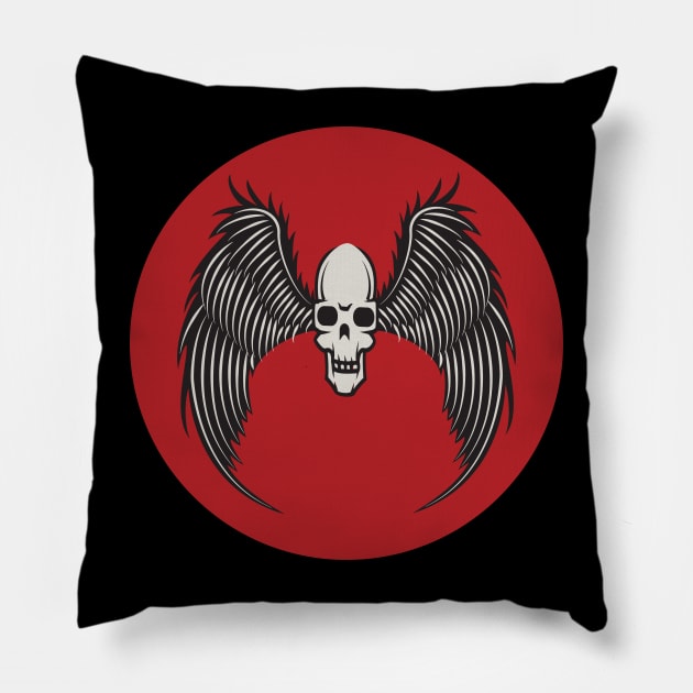 Skull With Wings Pillow by MonkeyBusiness