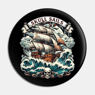 Pirate Ship, Skull Sails Pin