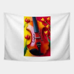 Yellow And Red Tulips And Baroque Five String Violin Tapestry