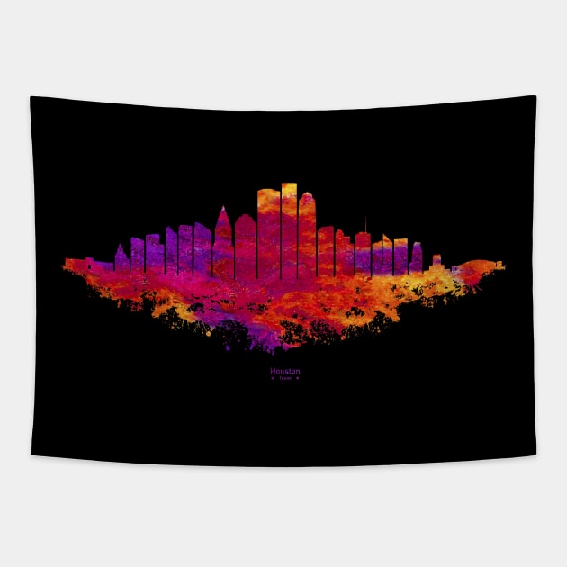 Houston City Skyline - Watercolor Red, orange, purple, Tapestry by SPJE Illustration Photography