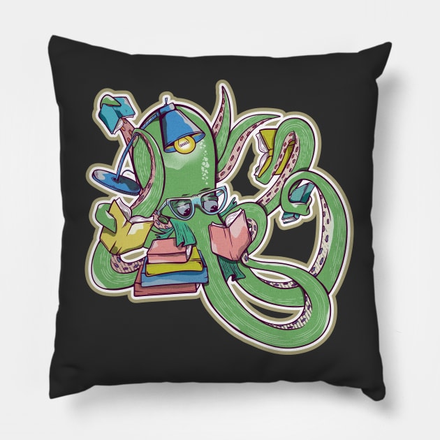 Octopus reading books Pillow by mailboxdisco