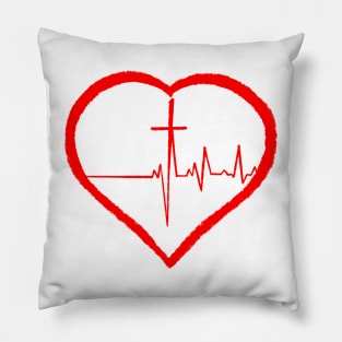 Christianity, Heartbeat icon, cross, heart & prayer Pillow