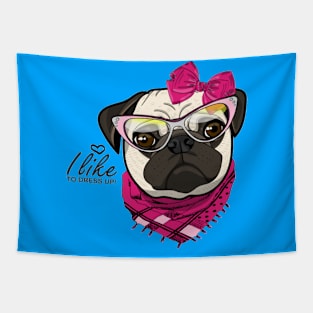 Dog with bow, glasses and scarf Tapestry