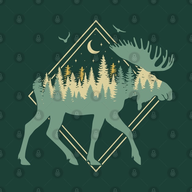 Moose Silhouette - Moose Wildlife Forest - Retro Moose Lover by OrangeMonkeyArt