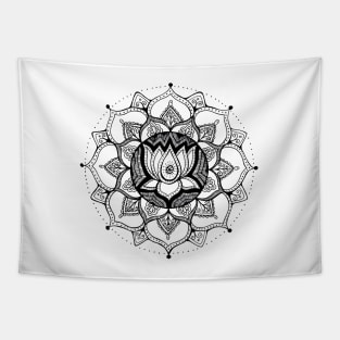 Lotus Mandala Black & White Tapestry