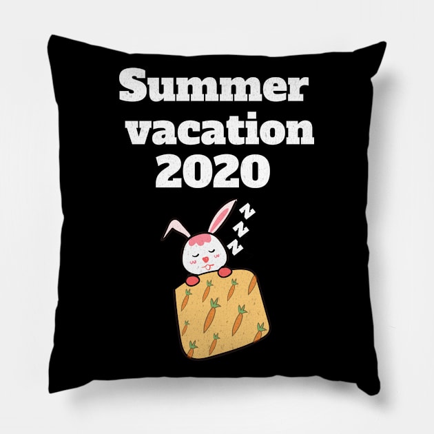 Summer vacation 2020. Funny quote. Cute sleeping lazy little pink baby bunny.Summer vacation 2020. Funny quote. Cute sleeping lazy little pink baby bunny. Pillow by Hussein@Hussein