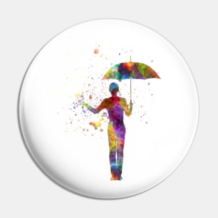 woman holding umbrella gesture silhouette in watercolor Pin