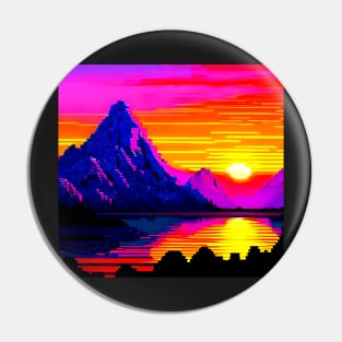 Retro pixelart nostalgic sunset in the mountains Pin