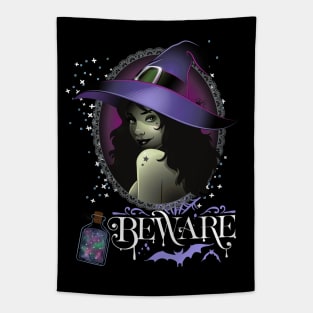 Magic Witch Tarot cards Beware potion witchy hat Witchcraft astrology Halloween Tapestry