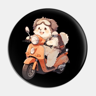 Cartoon Dog Rides Motorcycle to Fun Pin