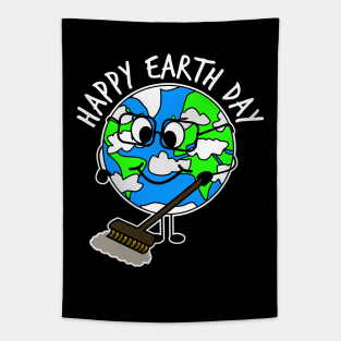 Happy Earth Day Planet Sweeping Cleaning Tapestry