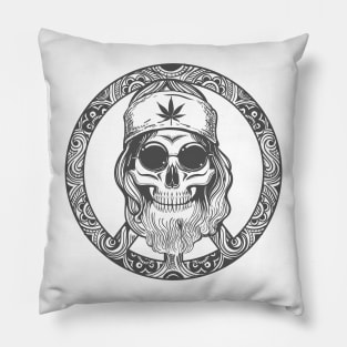 Old Hippie Skull on Symbol of Peace Pillow