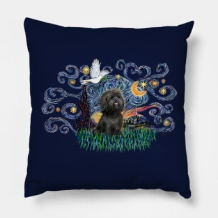 Adorable Black Shih Tzu in Starry Night (inspired by) Pillow