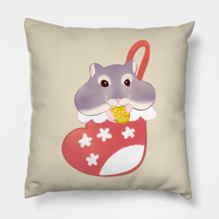 Hamster in a Christmas Stocking Munching Away Pillow