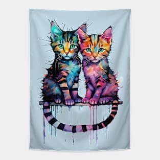 A colorful image of two cute cats Tapestry