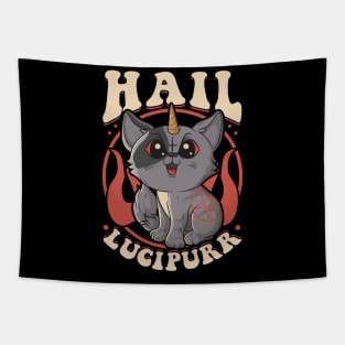 Cute & Funny Satanic Hail Lucipurr Rainbow Kitty Tapestry