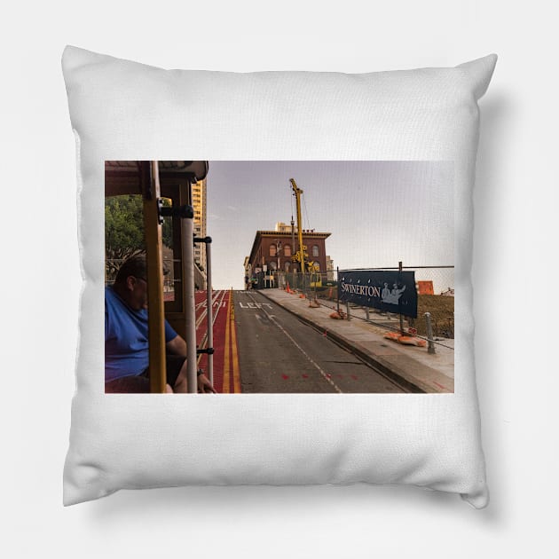 Riding In A Cable Car 2 Pillow by KensLensDesigns