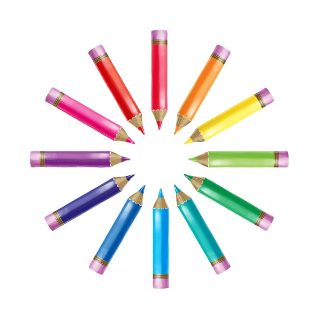 Rainbow pencils - Circle by Rowena Aitken