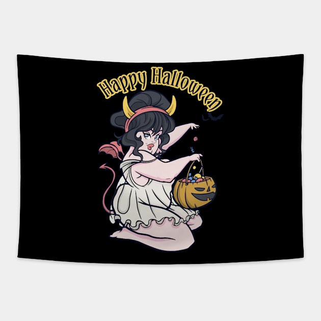 Halloween Pin Up Candy Girl - Cute Spooky Vintage Costume Idea Tapestry by Kali Space