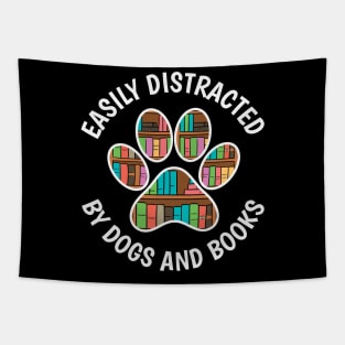 Easily Distracted By Dogs & Books Cute Reader Bookworm Gifts 2024 Tapestry