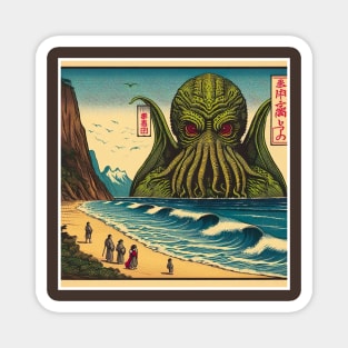 Cthulu Woodblock Print Magnet