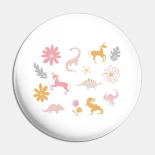 Dinosaurs + Unicorns - Gray Pin