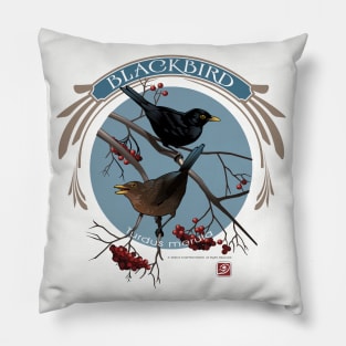 Blackbirds courting in a rowan tree Pillow