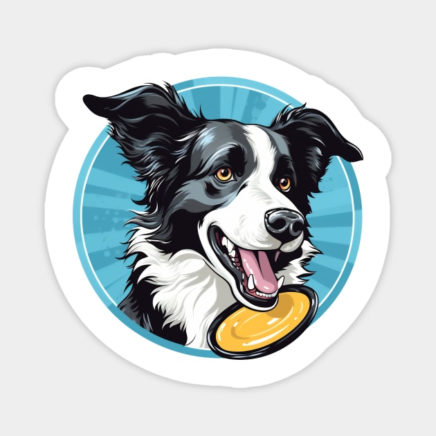 border collie playing with a yellow frisbee Magnet by javierparra