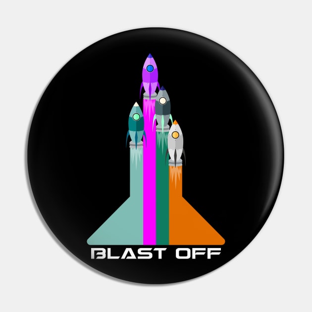 Blastoff Rocketships Design Pin by Brobocop