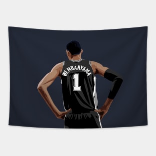 Victor Wembanyama Vector Back Black Above Waist Qiangy Tapestry