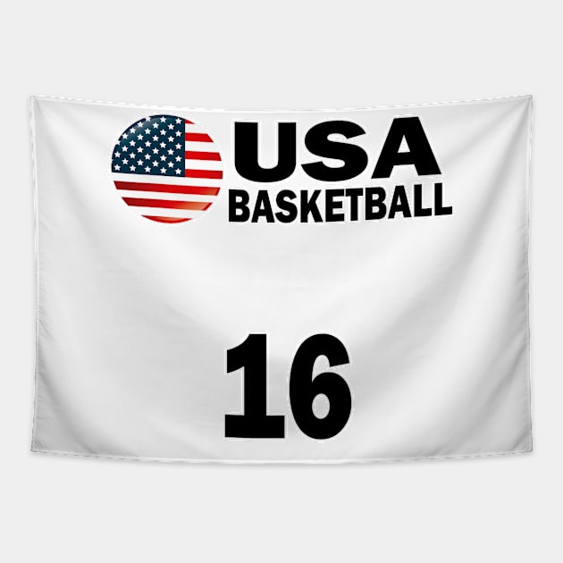 USA Basketball Number 16 T-shirt Design Tapestry by werdanepo