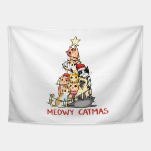 Christmas Cat Butt Tree, Wreath Kitty Funny Holiday Kitten Design Tapestry