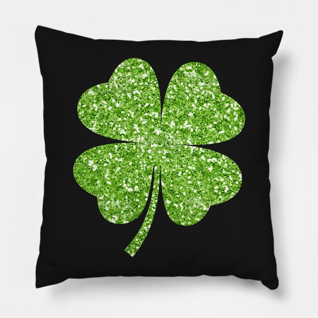 St Patricks Day, Green Faux Glitter 4 Leaf Clover Pillow by Felicity-K