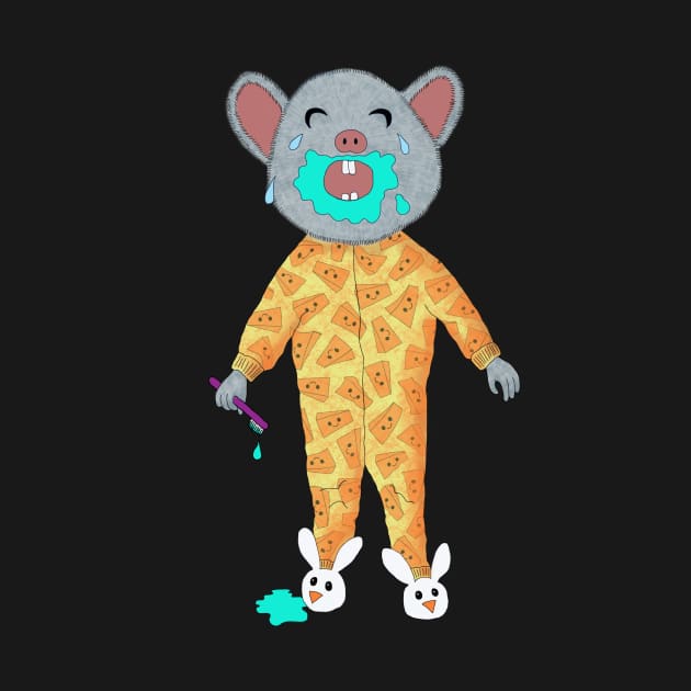 Cute sad mouse baby in jammies and bunny slippers by StephJChild