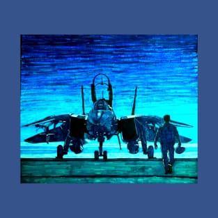 moonlight mission-an f14 tomcat fighter pilot walks to his plane T-Shirt