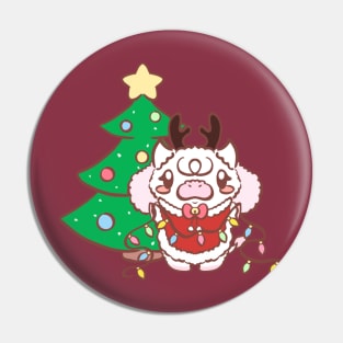 Kawaii Christmas Tree And Panko the Highland Cow Christmas Sweater Pin