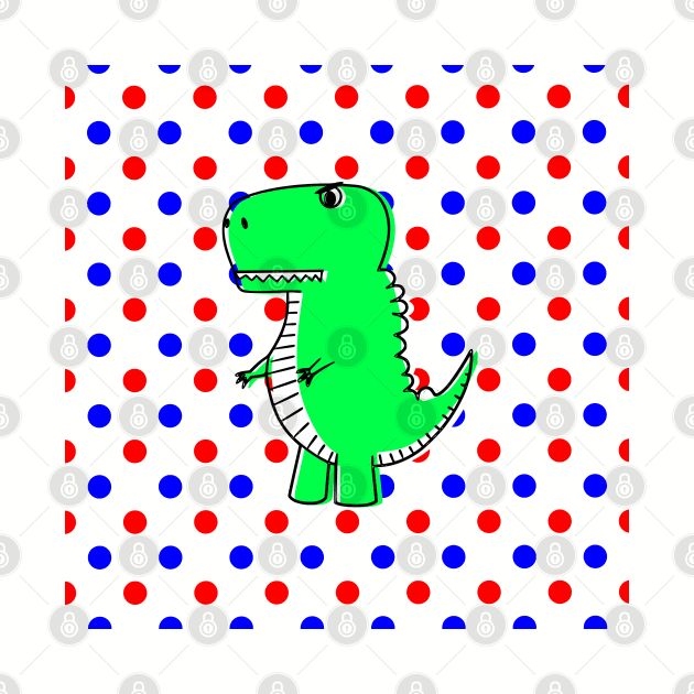 Green Dinosaur Red Blue Polka Dots by Braznyc