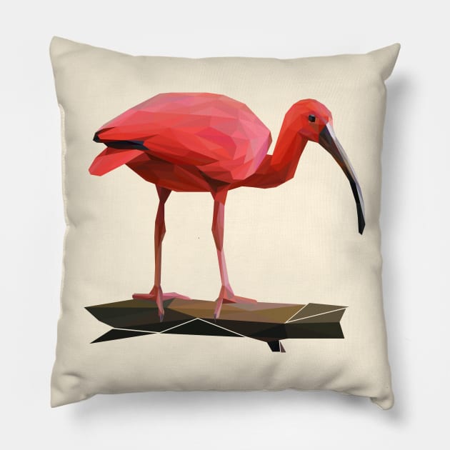 Scarlet Ibis Lowpoly Art Pillow by faagrafica