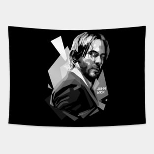 John Wick WPAP Black & White Style Illustration Tapestry