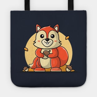 Happy Cute Squirrel Holding Acorn Cartoon Vector Icon Illustration Tote