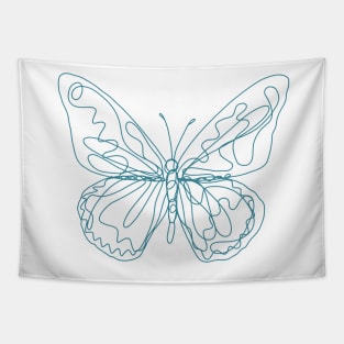 Scribble Butterfly Line Drawing Blue Tapestry