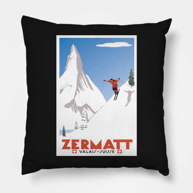 Zermatt, Valais, Switzerland,Ski Poster Pillow by BokeeLee