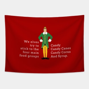 We elves try to stick to the four main food groups:  Candy, Candy Canes, Candy Corns, and Syrup. Tapestry