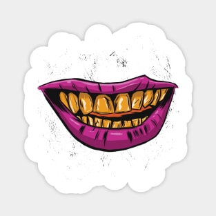 Funny Zombie Mouth Social Distancing Gold Cartoon Teeth Smile Magnet