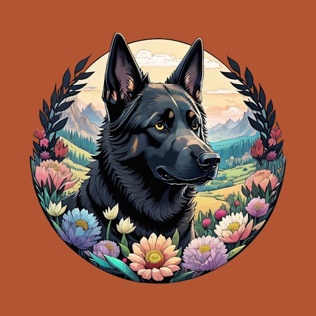 Black German Shepherd Landscape by Pet And Petal