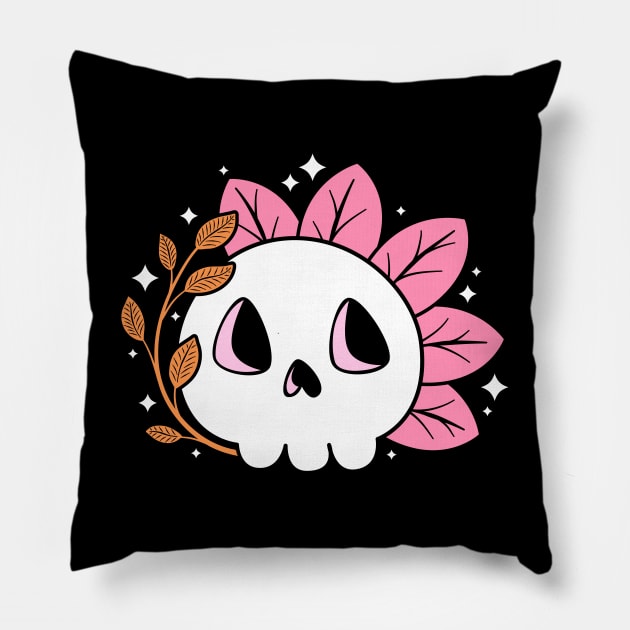 Leafy Skull (Orange) Pillow by Kimberly Sterling